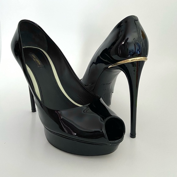 Louis Vuitton Black Patent Leather Peep Toe Platform High Heel Pumps Size 41 - Picture 1 of 16